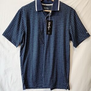 Walter Hagen P11 Men's Small Broken Geo‎ Navy Golf Polo NWT